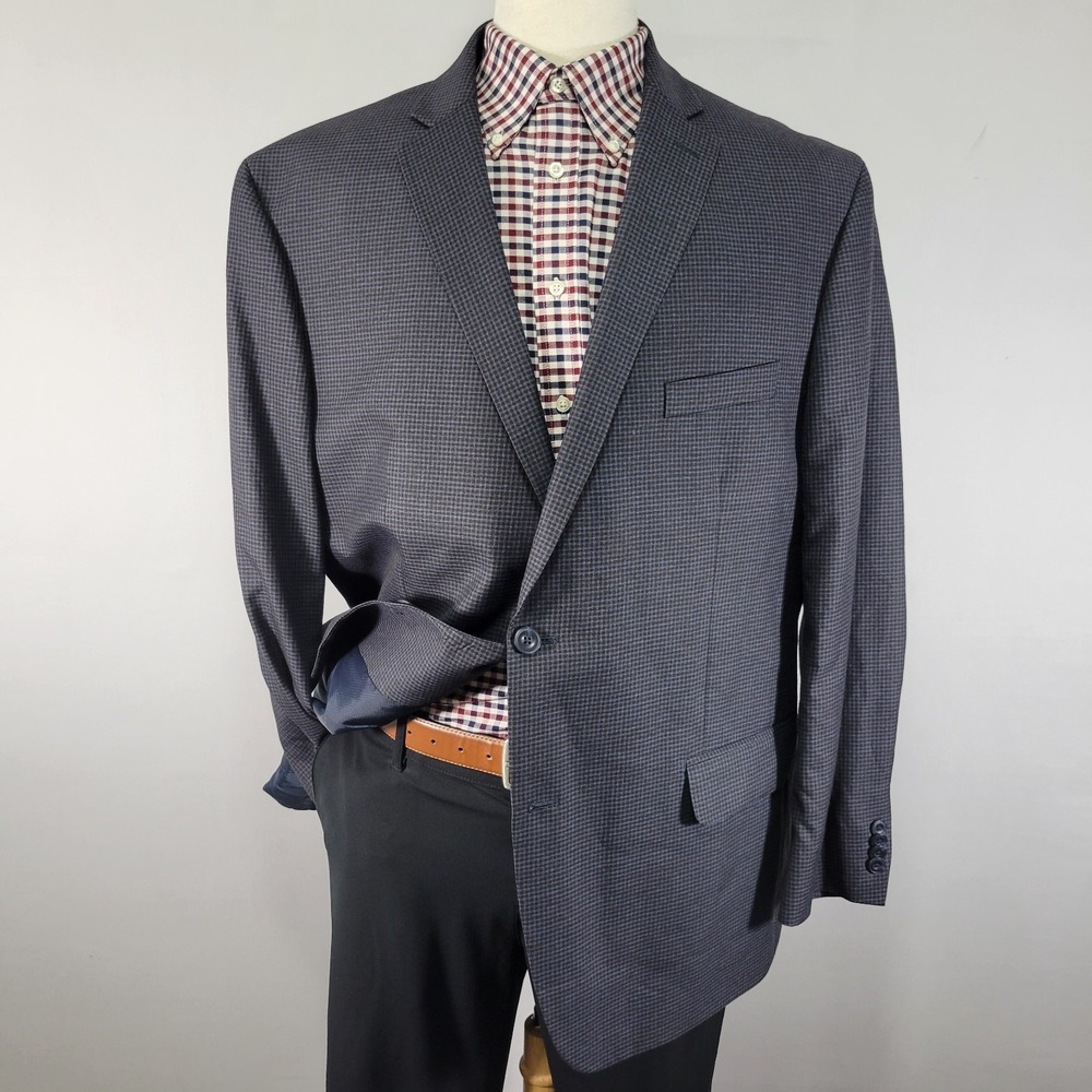 Michael Kors Men's Sport Coat Blazer Two Button Navy Blue Polyester Blend Sz 48R